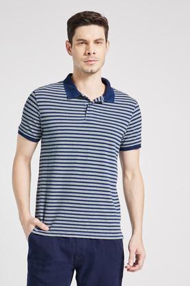 stripes cotton regular fit men's t-shirts - indigo