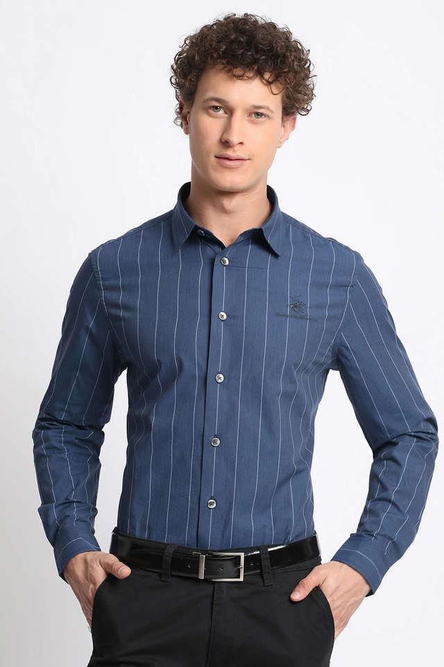 stripes cotton regular fit mens formal wear shirt