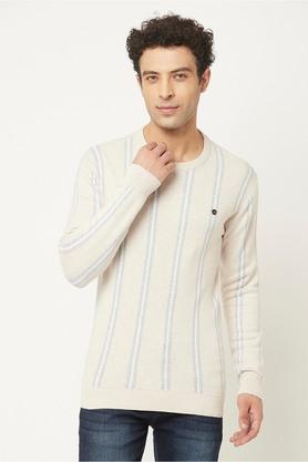 stripes cotton regular fit mens sweatshirt - natural