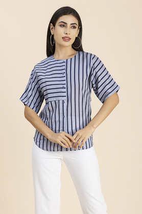 stripes cotton regular fit women's casual shirt - dusty blue