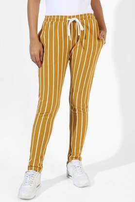 stripes cotton regular fit women's pants - yellow