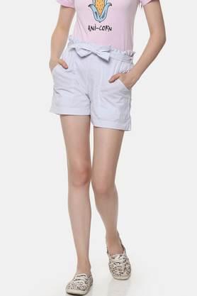 stripes cotton regular fit women's shorts - white