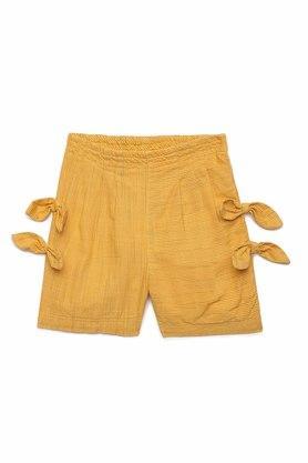 stripes cotton regular girls shorts - yellow