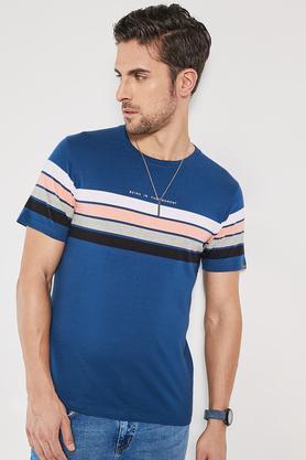 stripes cotton regular mens t-shirt - ink blue