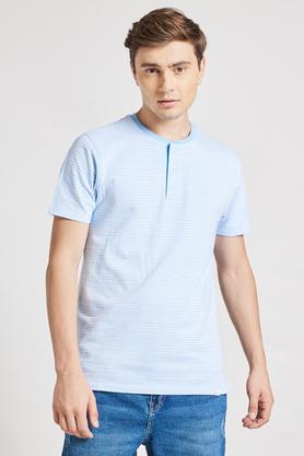 stripes cotton regular mens t-shirt - light blue