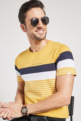 stripes cotton regular mens t-shirt - mustard