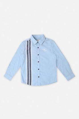 stripes cotton round neck boys shirt - sky blue