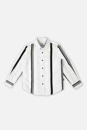 stripes cotton round neck boys shirt - white