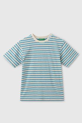 stripes cotton round neck boys t-shirt - blue