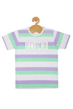 stripes cotton round neck boys t-shirt - lilac