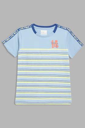 stripes cotton round neck boys t-shirt - multi