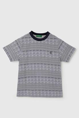 stripes cotton round neck boys t-shirt - navy