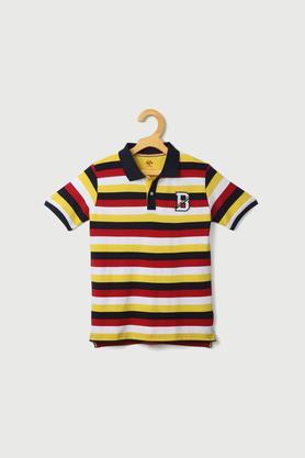 stripes cotton round neck boys t-shirt - red