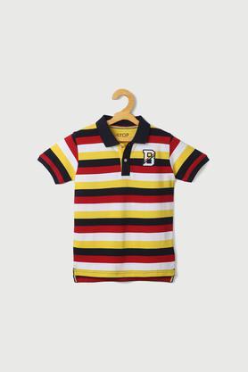 stripes cotton round neck boys t-shirt - red
