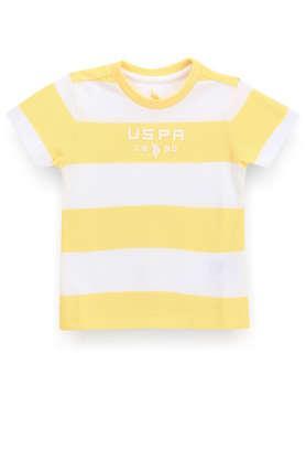 stripes cotton round neck boys t-shirt - yellow