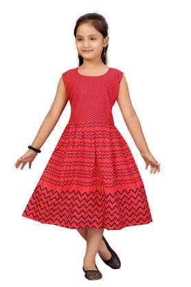 stripes cotton round neck girls casual wear dress - red