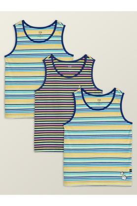 stripes cotton round neck girls top - blue