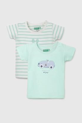 stripes cotton round neck infant boys t-shirt - mint