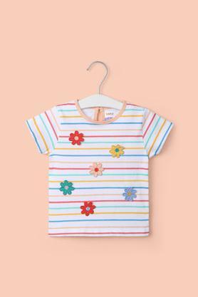 stripes cotton round neck infant girl's t-shirt - multi