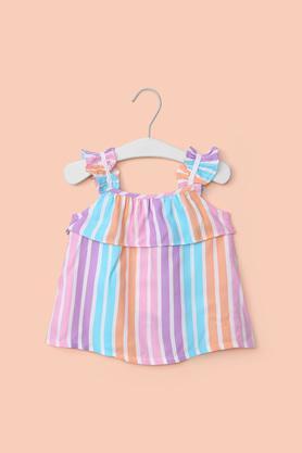 stripes cotton round neck infant girl's top - multi