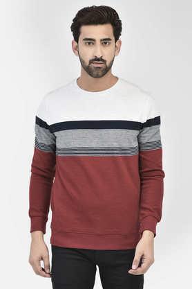 stripes cotton round neck men's sweatshirt - red