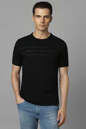 stripes cotton round neck men's t-shirt - black