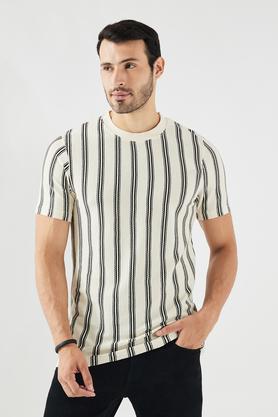 stripes cotton round neck men's t-shirt - black