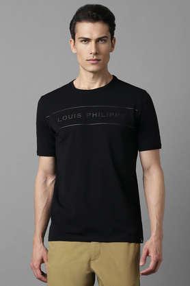 stripes cotton round neck men's t-shirt - black