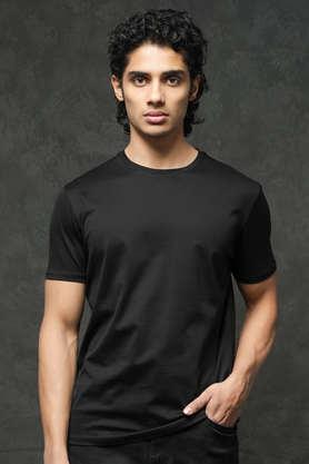 stripes cotton round neck men's t-shirt - black