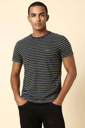 stripes cotton round neck men's t-shirt - navy