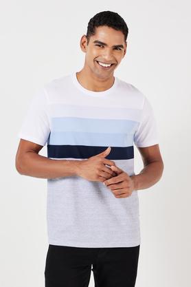 stripes cotton round neck men's t-shirt - white