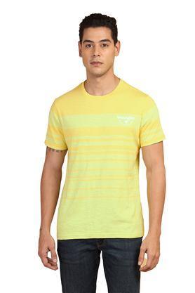 stripes cotton round neck men's t-shirt - yellow