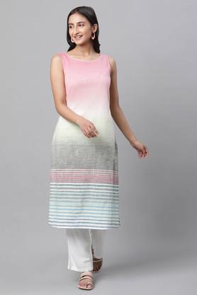 stripes cotton round neck women's casual wear kurta - multi