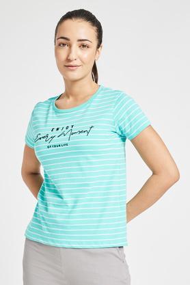 stripes cotton round neck women's t-shirt - mint