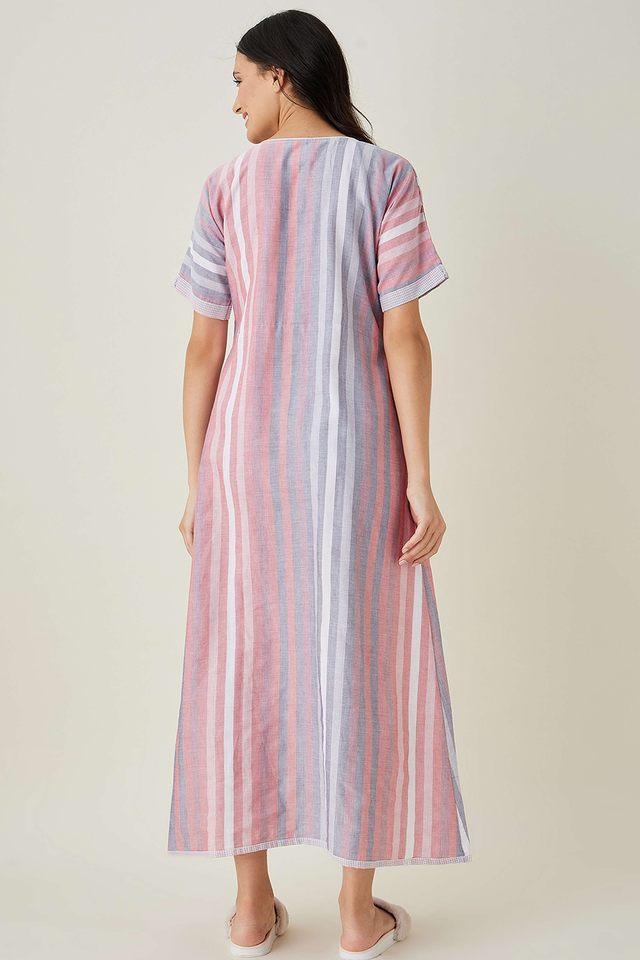 stripes cotton round neck womens maxi dress