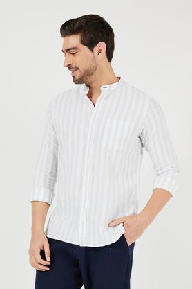 stripes cotton slim fit men's casual shirt - blue