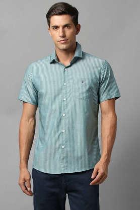 stripes cotton slim fit men's casual shirt - green