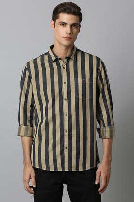 stripes cotton slim fit men's casual shirt - navy