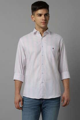 stripes cotton slim fit men's casual shirt - pink