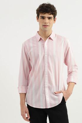 stripes cotton slim fit men's casual shirt - pink
