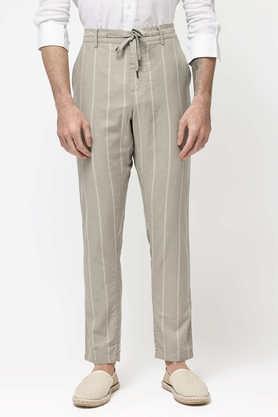 stripes cotton slim fit men's casual trousers - grey