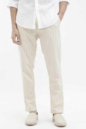 stripes cotton slim fit men's casual trousers - natural