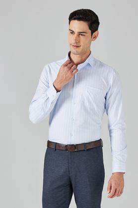 stripes cotton slim fit men's shirt - blue