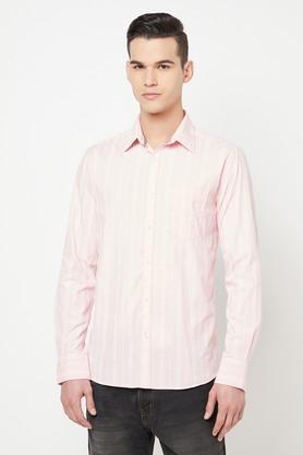stripes cotton slim fit men's shirt - pink