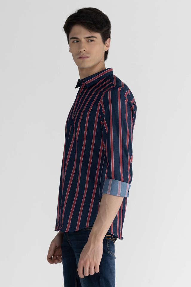 stripes cotton slim fit mens casual shirt