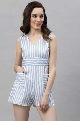 stripes cotton slim fit women's jumpsuit - white