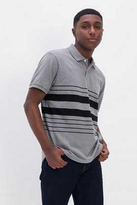 stripes cotton stretch polo men's t-shirt - grey