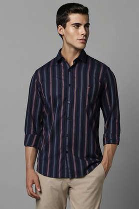stripes cotton super slim fit men's casual shirt - navy
