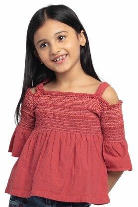stripes cotton turtle neck girls top - red
