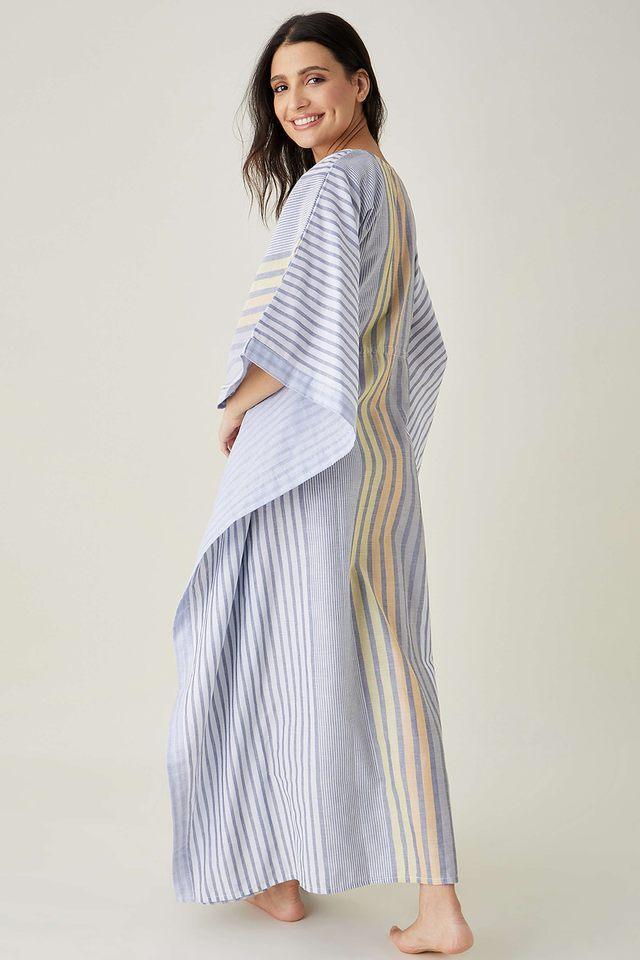 stripes cotton v-neck womens maxi dress